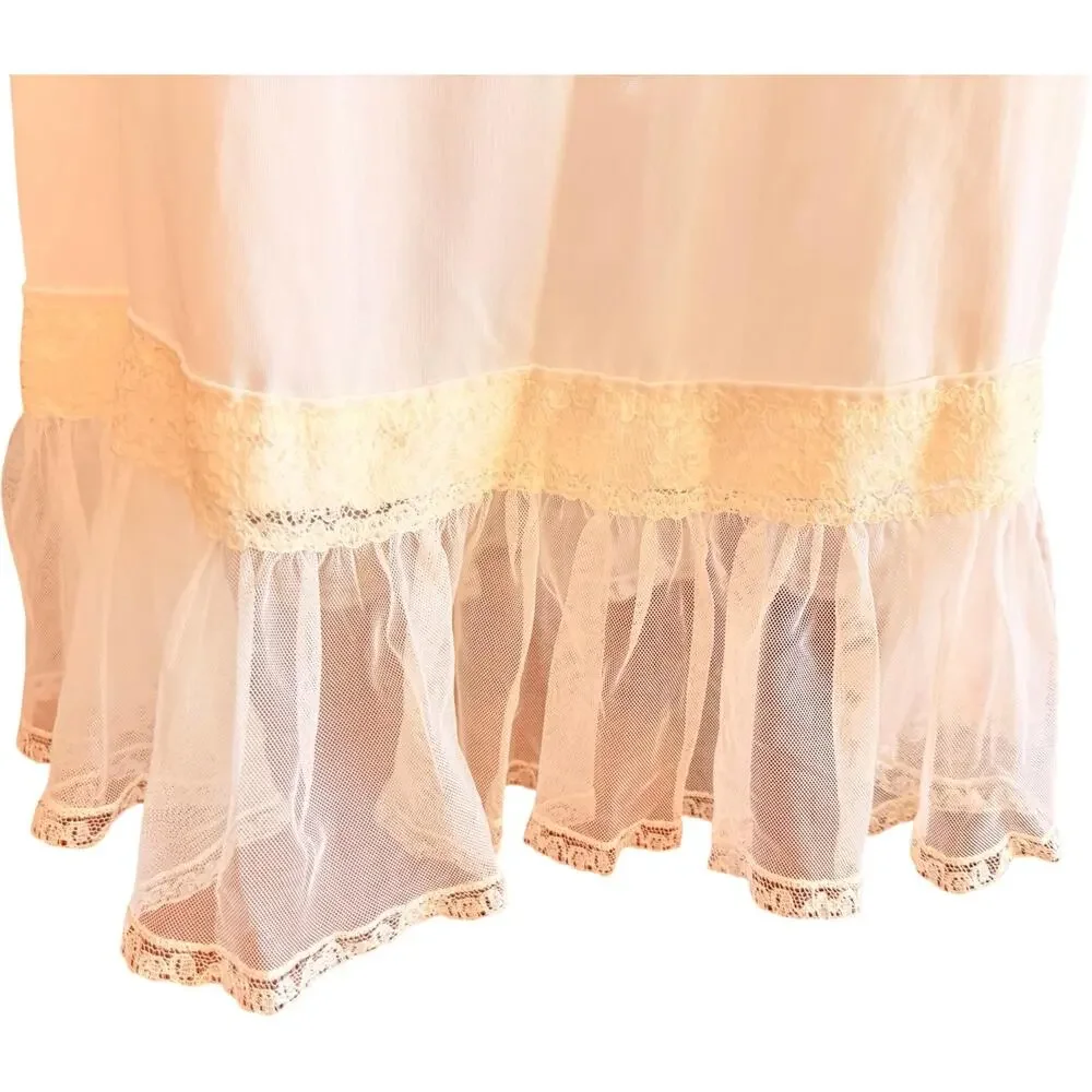 Vintage 1950’s Shadowline Ivory Nylon Full Slip Lace Bodice Ruffle Hem Sz 32